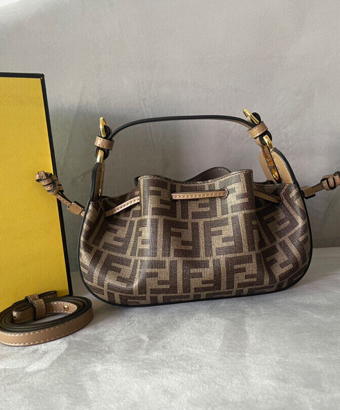 Fendi Pomodorino FF Fabric Mini Bag 8BS059 Coffee